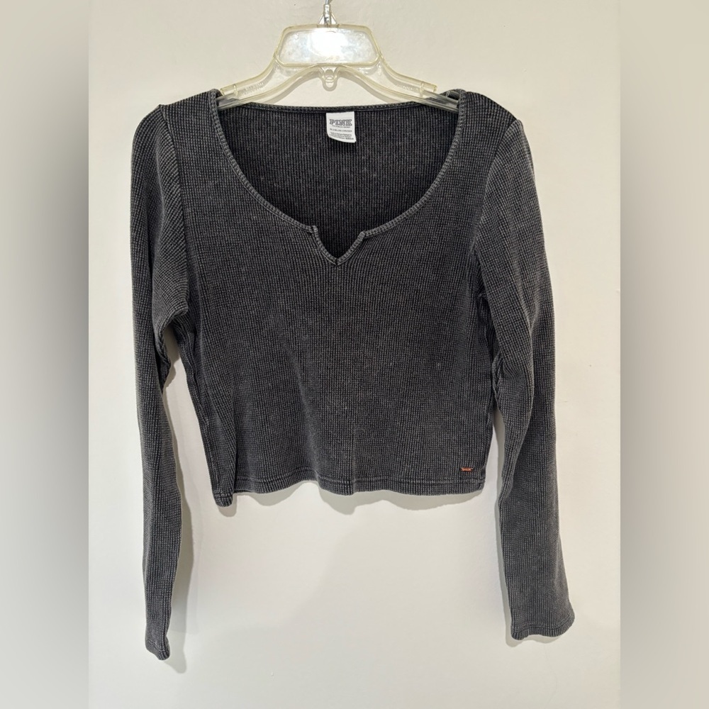PINK Victoria's Secret Charcoal Ribbed Long-Sleeve Top